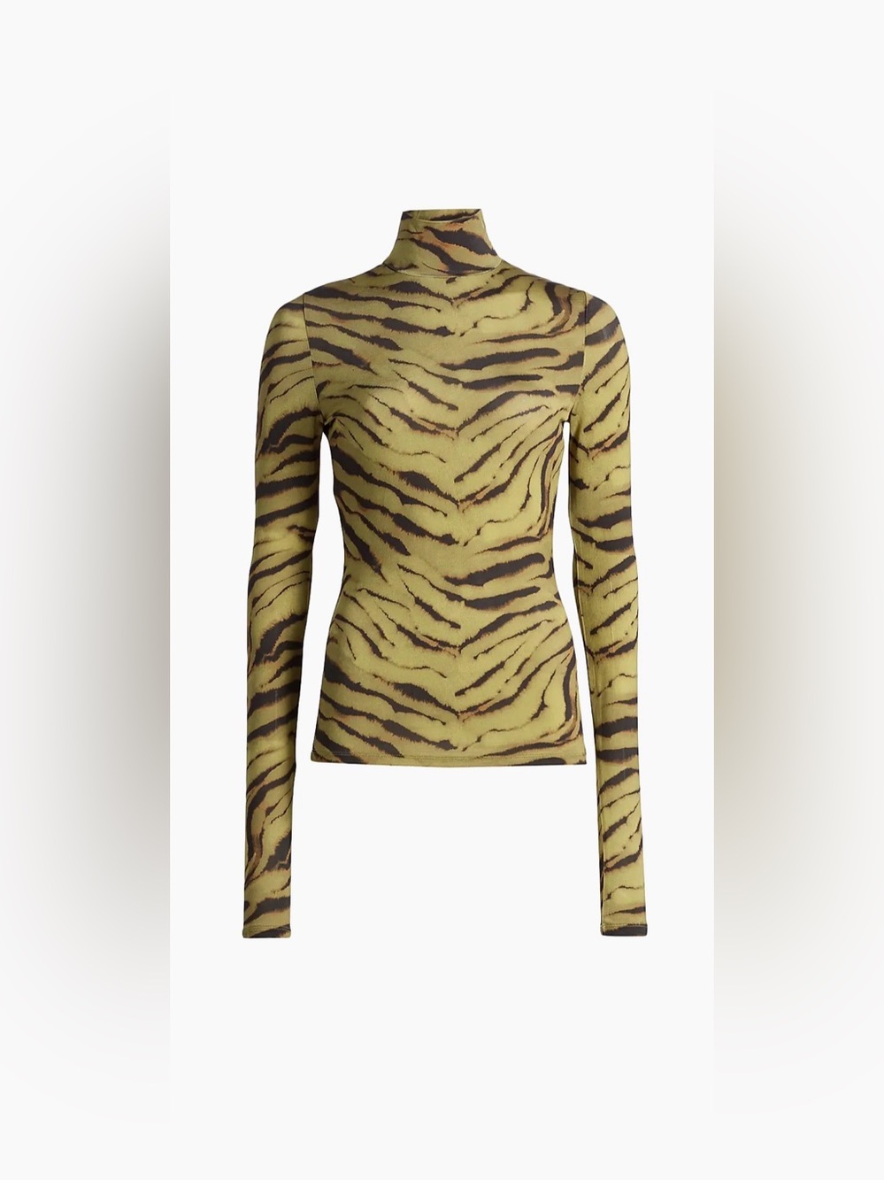 NWT - Ganni Tiger-Stripe Mock Neck Long Sleeve Top - Olive & Black